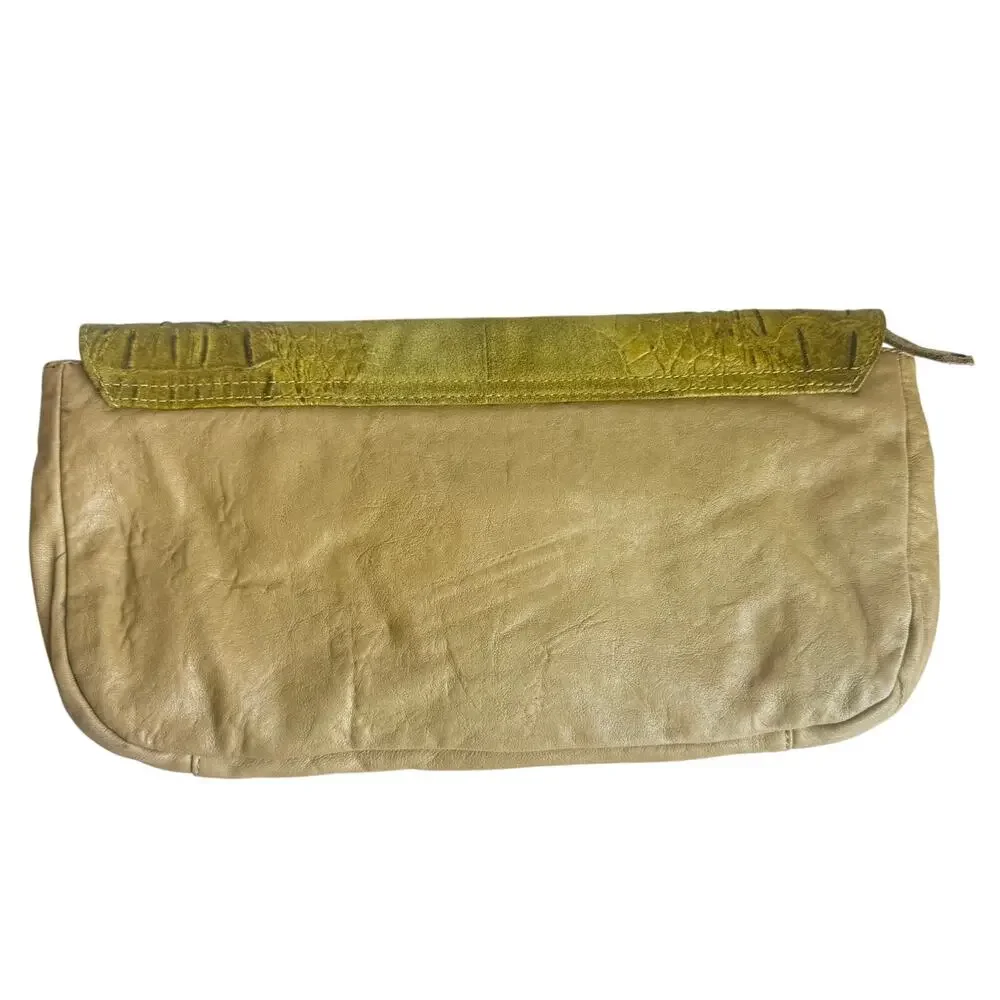 L.A.M.B. Embossed Leather Suede Clutch Bag Yellow Tan Lime Green Y2K